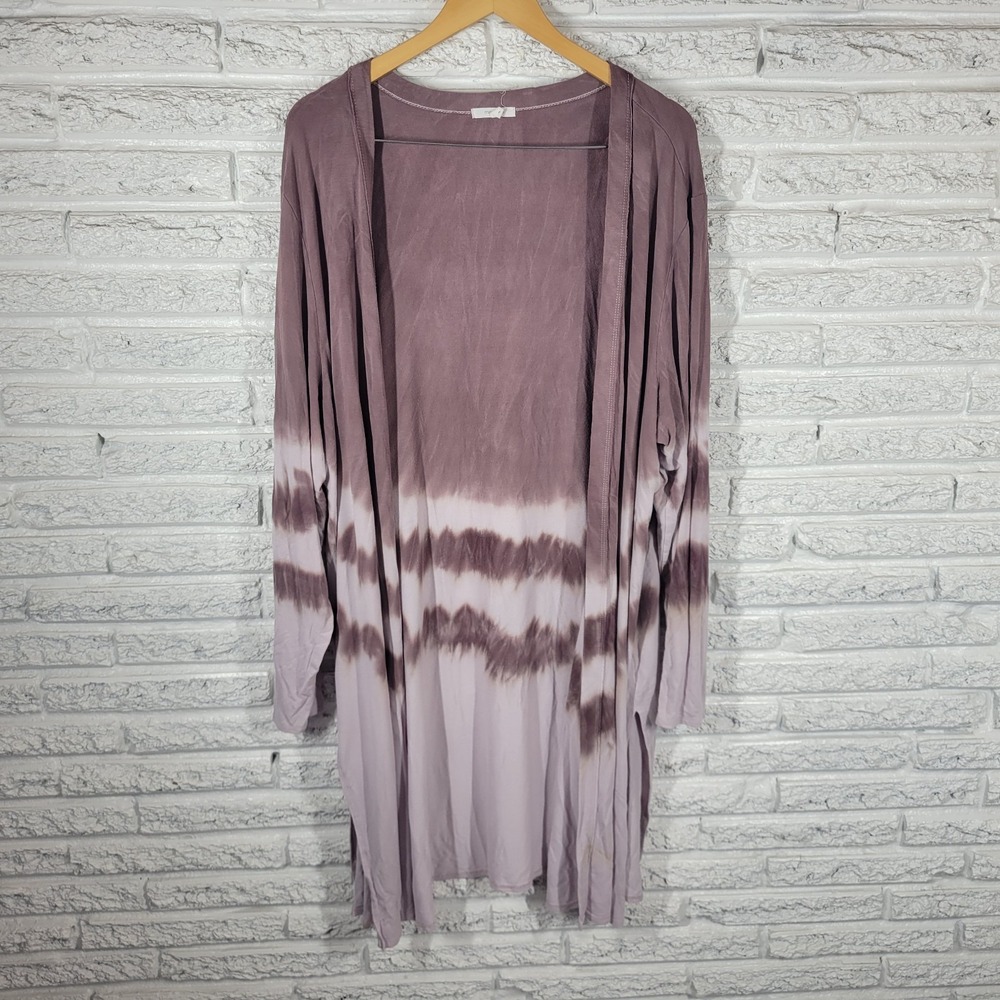 Maurices Open Knit Cardigan 2X Plus Brown White Tie Dye Long Sleeve Slit Top
